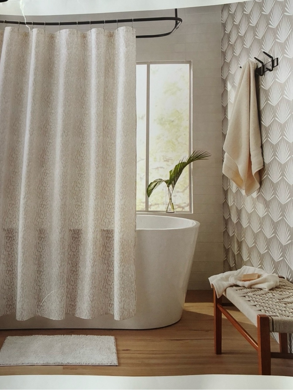 (New) Neutral Textured Curtain Panel (72x72) with Metal Rings